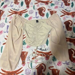 SHEIN Cream Ruched Blouse with Flowing Sleeves